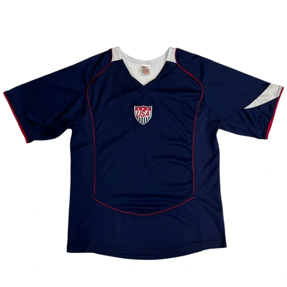 United States US Soccer Blue White Red Embroidered Jersey Youth Size Large YL